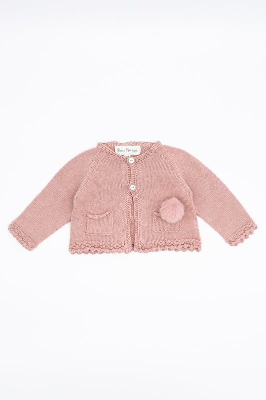 Knitted pink cardigan made of merino wool
