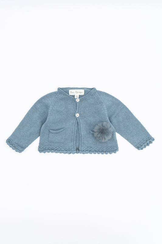 Cardigan blue knitted merino wool